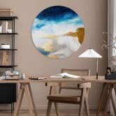 Wandbild Pinselstriche Blau und Gold - Alu-Dibond Rund - Haniff 