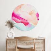 Wandbild Pinselstriche Pink und Türkis - Alu-Dibond Rund - Haniff 