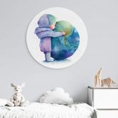 Rundes Wandbild Heine - Kind umarmt Erde - Astro Cruise - Alu-Dibond 