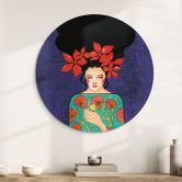 Wandbild Frau mit roter Blütenkrone und Vogel - Hülya - Alu-Dibond Rund 