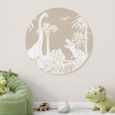 Rundes Wandbild Dinosaurier im wilden Dschungel - Braun - Kikki Belle - Alu-Dibond 