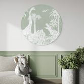Rundes Wandbild Grüne Urzeitwelten - Dinosaurier unter Palmen - Kikki Belle - Alu-Dibond 