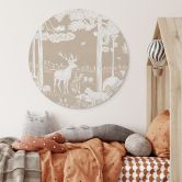 Rundes Wandbild Herbstlicher Wald mit Hirschen und Füchsen - Braun - Kikki Belle - Alu-Dibond 