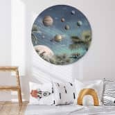 Rundes Wandbild Kikki Belle - Tropische Fantasiewelt mit Planeten und Palmen - Alu-Dibond 
