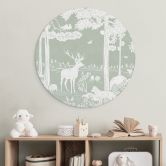 Rundes Wandbild Waldidylle in Grün - Oase für Wildtiere - Kikki Belle - Alu-Dibond 