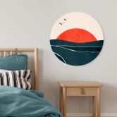 Wandbild Sonnenuntergang am Meer mit Tauben - Kubistika - Alu-Dibond - Rund 