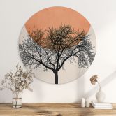 Tableau sur alu-Dibond rond Matin d'hiver en couleur pêche - Kubistika 