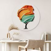 Wandbild Baum mit oranger und grüner 3D-Krone - Mielu - Alu-Dibond Rund 