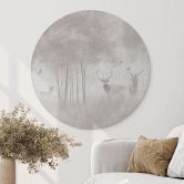 Wanddecoratie hert in het nevelwoud - Ms Tiff - Alu-Dibond Rond 