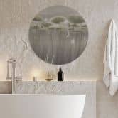 Wandbild Lotusblumen mit Schwan im Wasser in Grau - Ms Tiff - Alu-Dibond Rund 