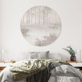 Wandbild Wald am See im Nebel in Beige - Ms Tiff - Alu-Dibond Rund 