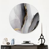 Wandbild Abstrakte Komposition in Gold und Grau - Shelest - Alu-Dibond Rund 