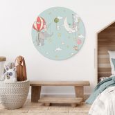 Wandbild Fliegende Tiere mit Heißluftballon - Skellern - Alu-Dibond - Rund 
