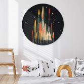 Rundes Wandbild Treechild - Bunte Raketen auf galaktischer Reise - Alu-Dibond 