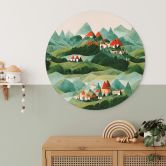 Wandbild Treechild - Kleines Dorf inmitten grüner Hügel - Alu-Dibond Rund 