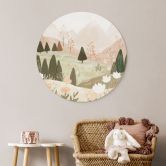 Wandbild Pastell Berglandschaft mit Blumen - Treechild - Alu-Dibond Rund 