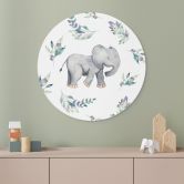 Wandbild Niedlicher Babyelefant zwischen Boho-Zweigen - UN Designs - Alu-Dibond - Rund 