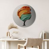 Wanddecoratie met zilvereffect Boom met oranje en groene 3D kroon - Mielu - Alu-Dibond Rond 