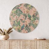 Glasbild Dschungel mit Papageien Rosa - Bloomery Decor - Rund 