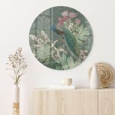 Glasbild Pfau im Tropengarten auf Mosaik - Bloomery Decor - Rund 