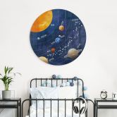 Glasbild Sonnensystem mit Planeten und Sonne - Cats & Dotz - Rund 