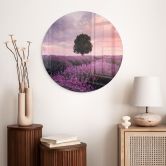 Glasbild Lila Lavendelfelder bei Sonnenuntergang - Cevik - Rund 