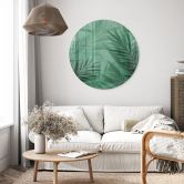 Glasschilderijen Groene palmbladeren - Rond 