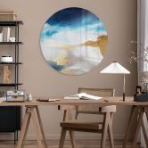 Glasbild Pinselstriche Blau und Gold - Rund - Haniff 