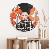 Glasbild Frau mit Retro-Mohnblumen - Hülya - Rund 