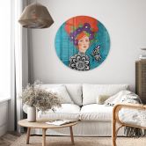 Glas billede Sommerfuglekvinde med blomsterkrans - Hülya - Rund 