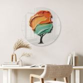 Glasschilderijen Boom met oranje en groene 3D kroon - Mielu - Rond 