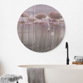 Glasbild Lotusblumen mit Schwan im Wasser in Altrosa - Ms Tiff - Rund 
