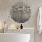 Glasschilderijen Lotusbloemen met zwaan in water in grijs - Ms Tiff - Rond 