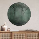 Glasbild Waldmagie im Morgennebel Grün - Ms Tiff - Rund 