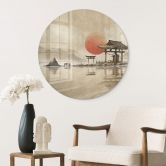 Glasbild Japanischer Tempel im Sonnenaufgang - Roze - Rund 