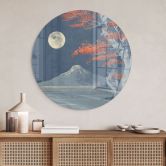 Glasbild Vollmond über dem Gipfel des Fuji-san - Roze - Rund 