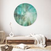 Glasschilderijen Abstract turquoise in licht en structuur - Schmucker - Rond 