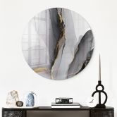 Glass Wall Art Abstract Composition in Gold and Gray - Shelest - Round 