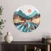 Glasbild Berg Land Fluss - SpaceFrog Designs - Rund 
