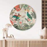 Glasbild Exotischer Dschungel mit Papageien - UN Designs - Rund 