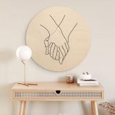 Holzbild 1X Studio - Line Art Hand in Hand - Rund 