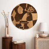 Tableau sur bois Composition abstraite dans des tons chauds de terre - Al Dafai - Rond 