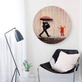 Holzbild Banksy - Coloured Rain - Rund 
