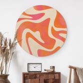 Holzbild Abstrakte Wellen in Orange-pink - Bloom - Rund 