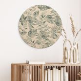 Holzbild Dschungelblätter Aquarell Creme - Bloomery Decor - Rund 