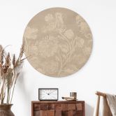 Holzbild Wildblumen in Kreide-Optik Beige - Bloomery Decor - Rund 