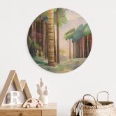 Holzbild Sonniger Wald mit Hirsch - DigitalArtsi - Rund 