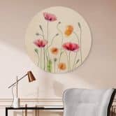 Holzbild Blumen - Bunte Mohnblumen Rund - Disher 