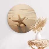 Holzbild Funkelnder Seestern am einsamen Strand - Rund 