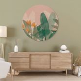 Holzbild Botanische Illustration in Grün und Rosa - Goed Blauw - Rund 